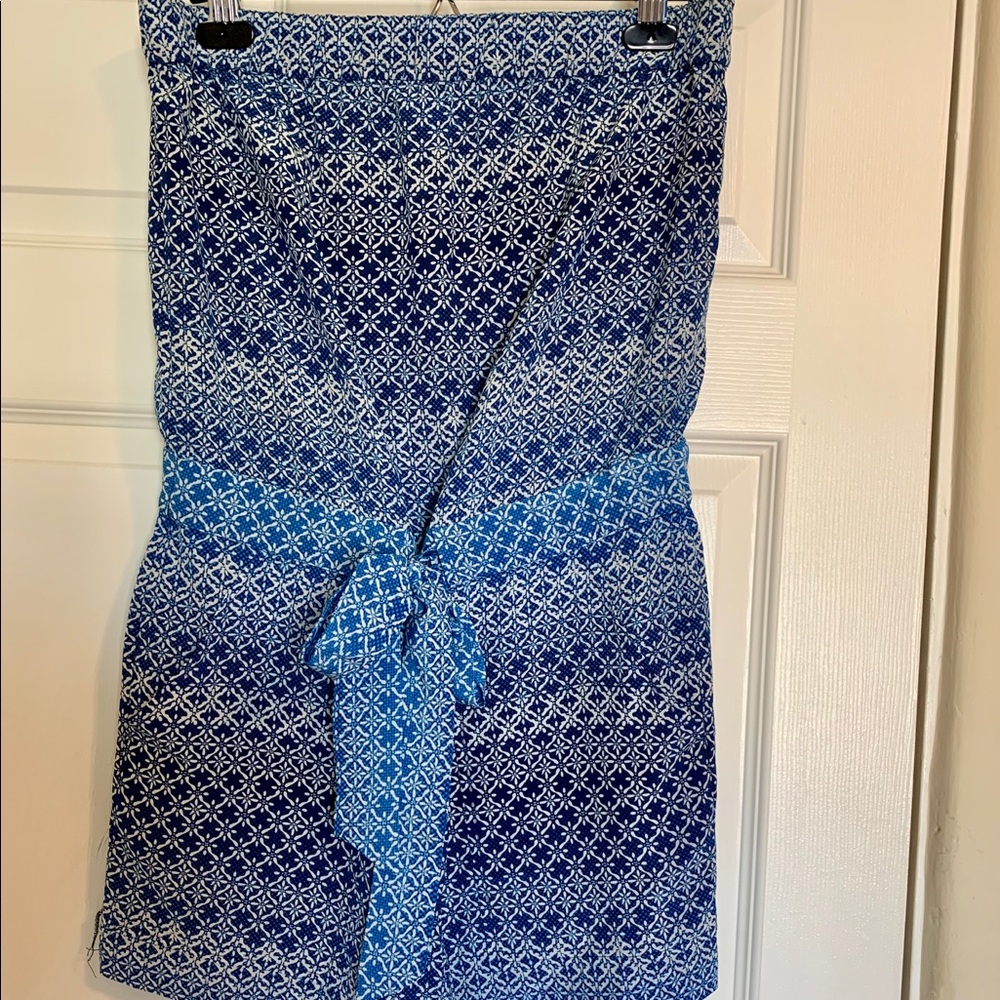 DVF blue pattered strapless romper